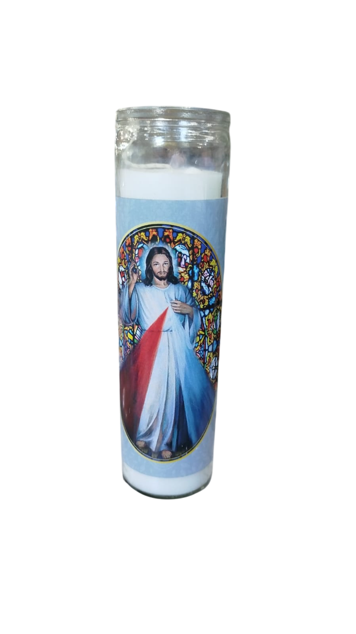 Vela No Pote De Vidro Jesus Misericordioso 20cm