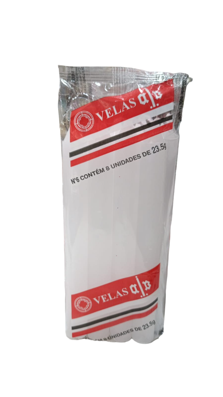 Pacote de vela palito branca com 8 unidades 14,5cm nº 6