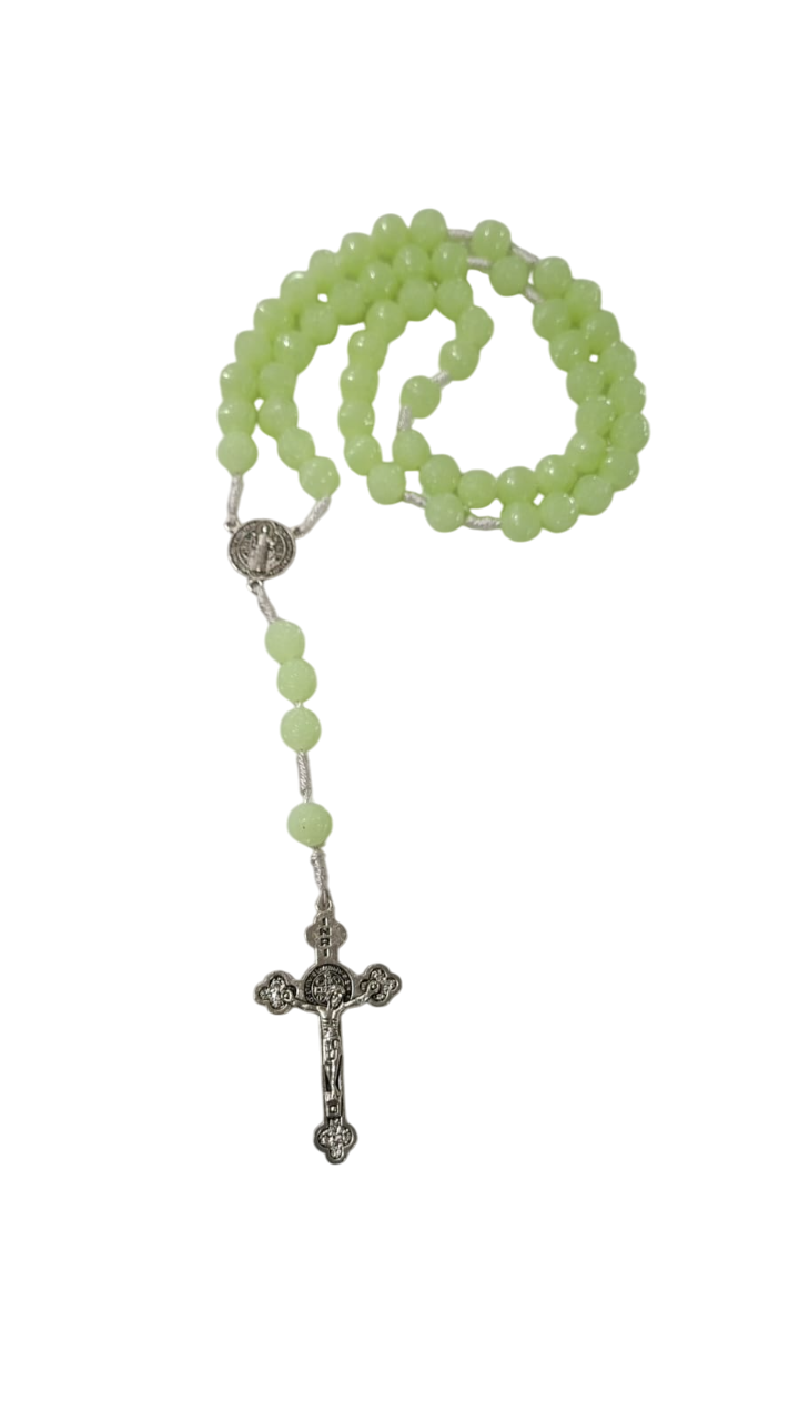 Terço Fluorescentes Rosa Plástico São Bento  48cm