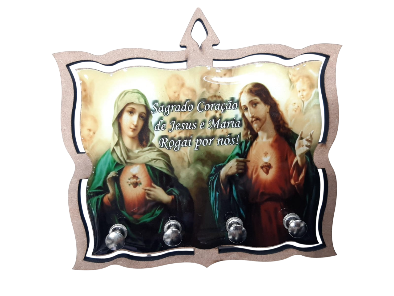 Porta Chave Resinado Sagrado Coração De Jesus E Maria MDF