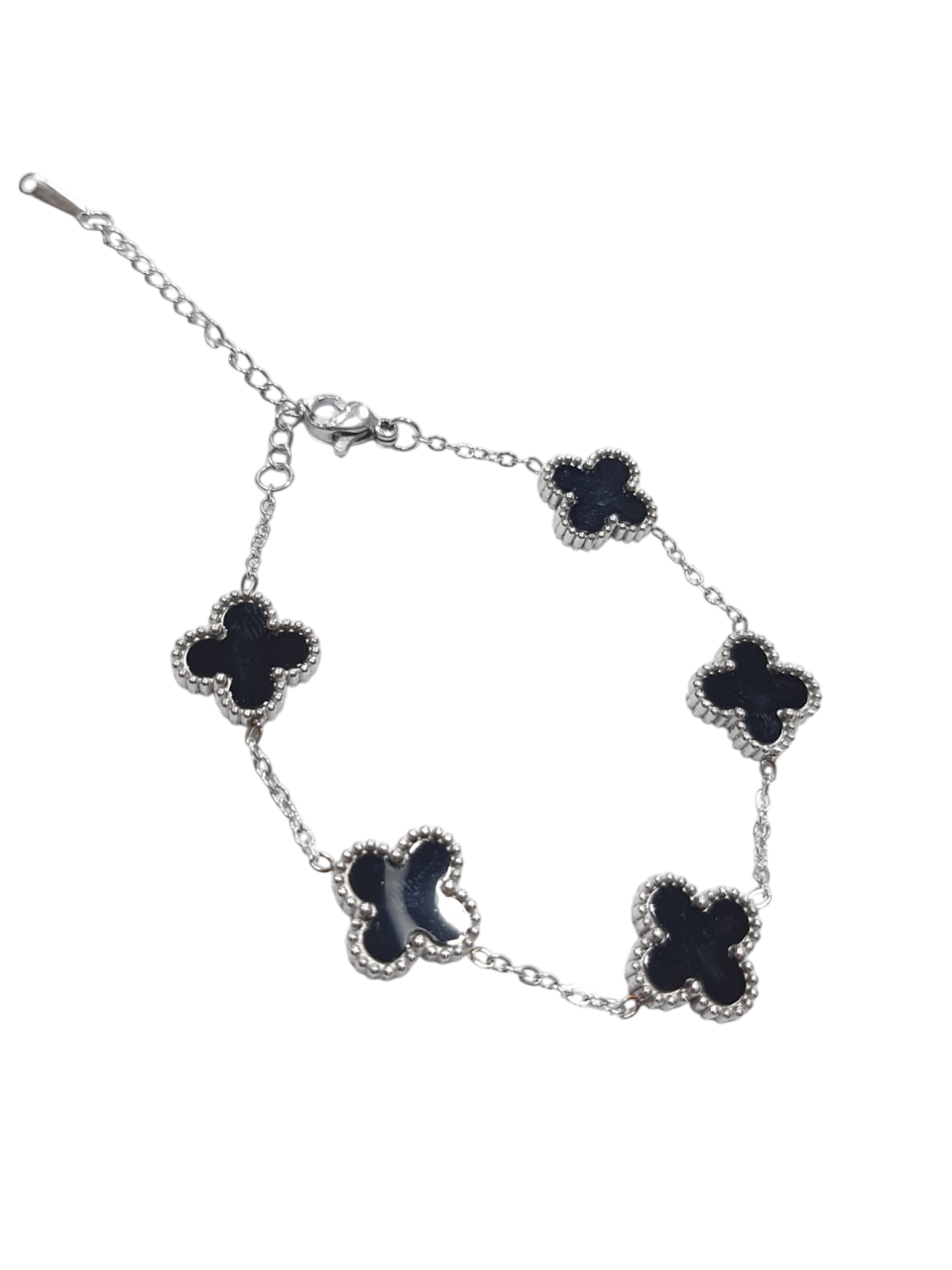 Pulseira Trevo Preto Aço Inox