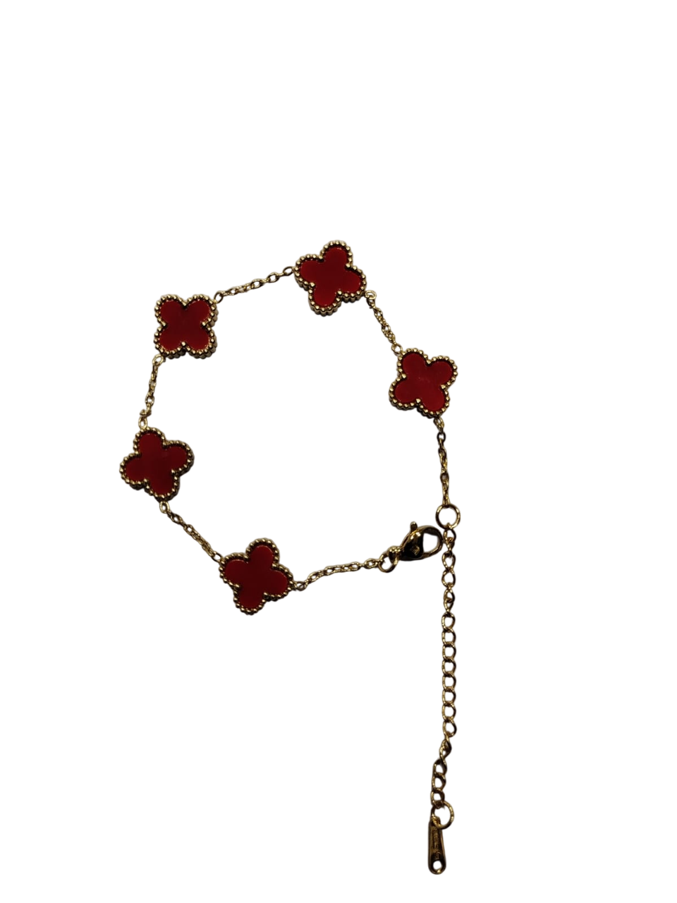 Pulseira Trevo Vermelho Aço Inox Dourado