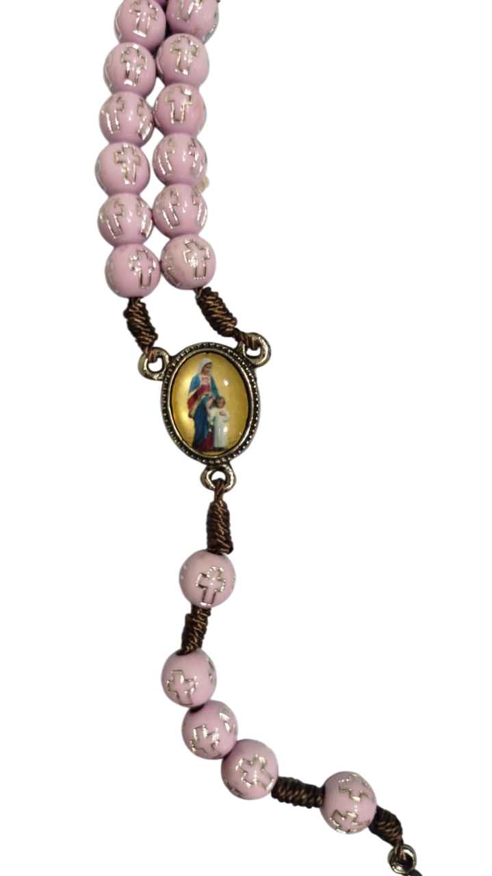 Terço conta com cruz rosa Maria Passa na frente cruz - Imagem 2