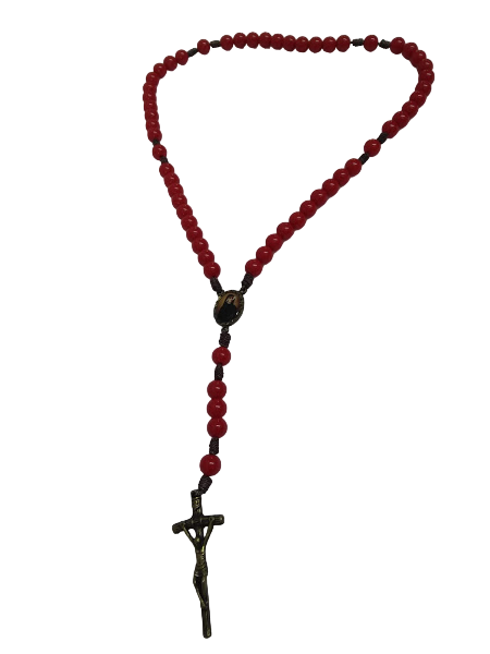 Terço vermelho Papa João Paulo II cruz