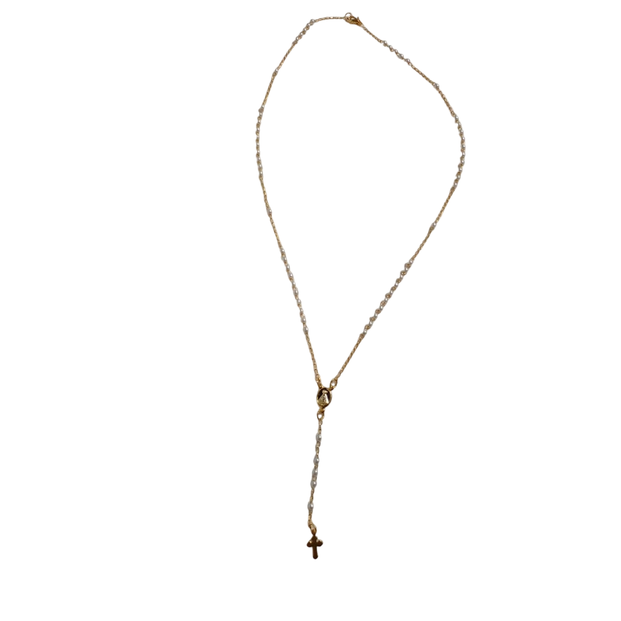 Terço Relicario Nossa Senhora Aparecida Dourado e Perola