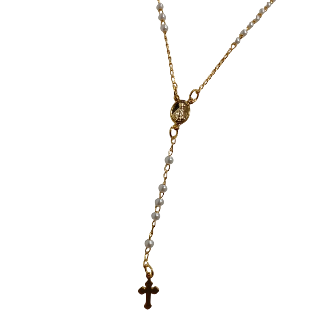 Terço Relicario Nossa Senhora Aparecida Dourado e Perola - Imagem 3