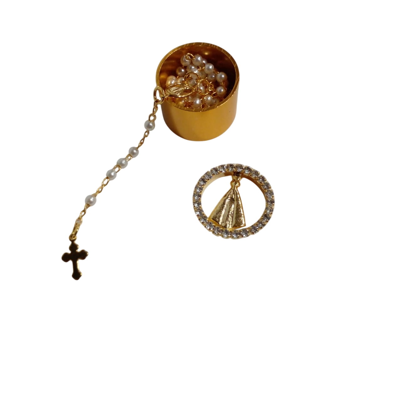 Terço Relicario Nossa Senhora Aparecida Dourado e Perola - Imagem 4