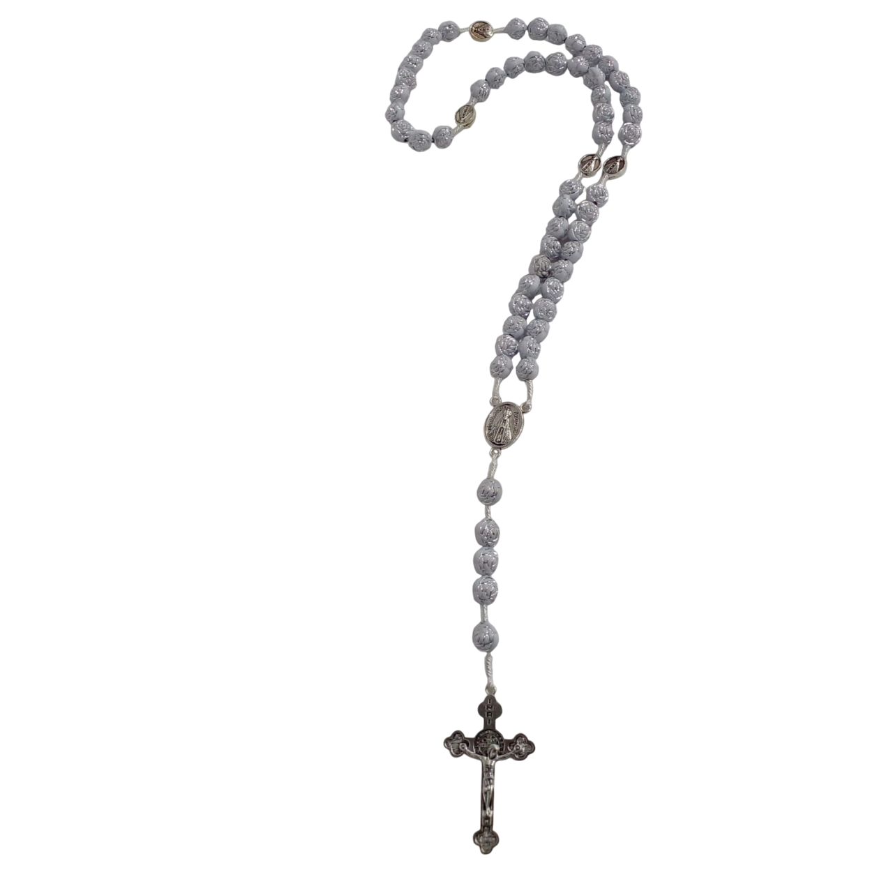 Terço contas de rosas brancas