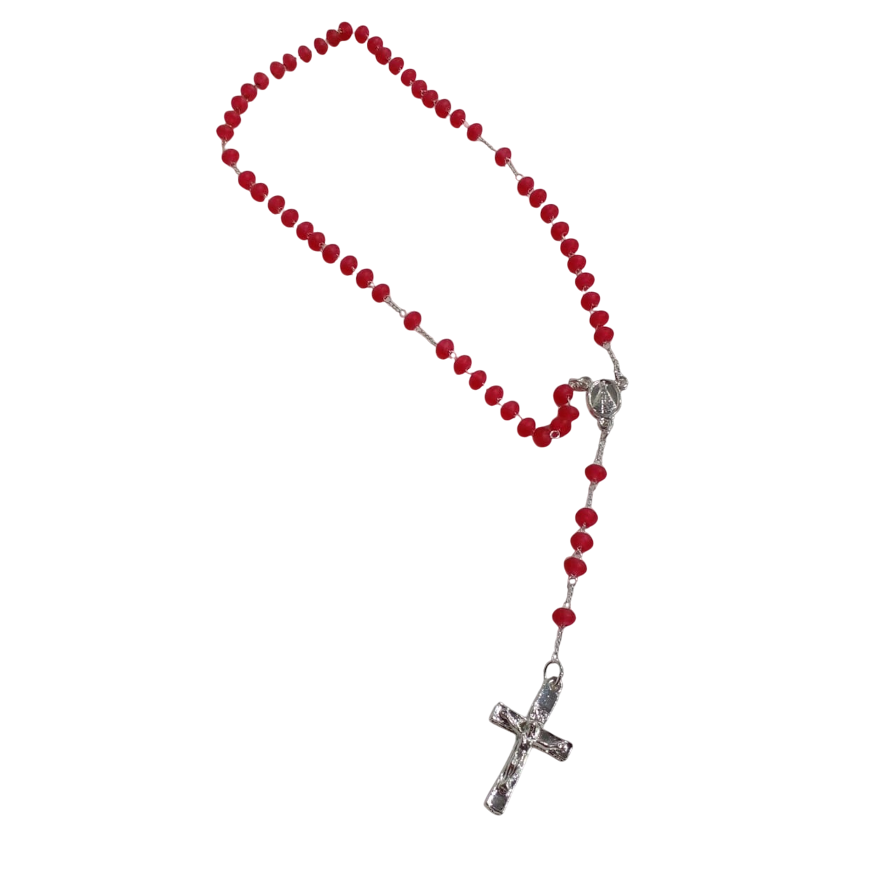 Terço Vermelho NS Aparecida Banhado a prata